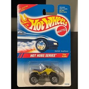 00566 - Hot Wheels 1995 Hot Hubs Series Suzuki QuadRacer #4 Yellow ATV Toy Car